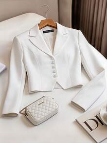 HOMEYEE White Thin Blazer, Vintage Casual Style, Suitable For Spring/Autumn Vacation, Daily Commute, Business Workplace, Elegant Commuter Style - White - View 2