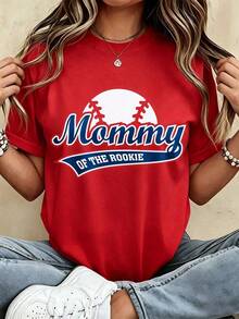 Women's T-Shirts, Men's T-Shirts, Summer Tops, Women's Rookie Baseball Mom T-Shirt, Family Game Day Outfit, Matching Mother And Son T-Shirts, Gift - 紅色 - 查看 1