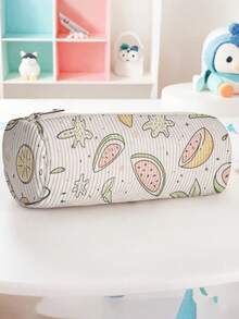 1pc Fruits Print Corduroy Zipper Pencil Case, Large Capacity Stationery Organizer, Multi-Use Storage Bag For School, Office & Personal Small Items - C-yBD - View 11
