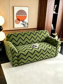 1PC Fleece Fabric Anti-Slip Elastic Decorative Sofa Cover, Jacquard Carved Grass Green Wave Pattern, Pet-Friendly Dirt-Resistant Dust-Proof, Suitable For 1/2/3/4 Seater Sofa, All Seasons - Multicolor - View 5