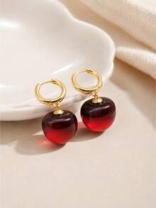 1 Pair Black-Red Gradient Glossy Cherry Shaped French Ear Cuffs - Red - View 9
