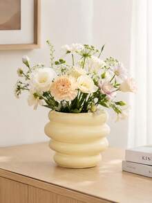 1pc Macaron Color Glossy Vase, Stacked Ripple Design Modern Minimalist Decorative Vases For Floral Arrangement, Living Room Table Decor - Honey Jar - View 5