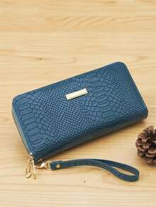 Vintage Snake Print Multi-Layer Zipper Handbag Phone Pouch - Blue - View 3