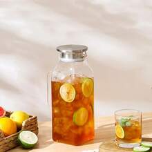 1件 2L/68oz 方形玻璃水壺，附蓋與手柄，適用於冰箱，冰茶與咖啡壺飲料容器，耐熱硼矽玻璃冷熱飲與牛奶水壺 - 彩色 - 查看 9