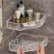 Scaffale da bagno trasparente con effetto increspature d'acqua, mensola angolare triangolare da parete senza foratura per toilette e bagno - trasparente - Visualizzare 6