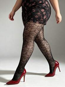 1pc Women's Plus Size Shell Jacquard Tight Leggings, Multi-Color Y2K Style Hollow Fishnet Tights, Elastic Comfortable Sexy Fashion Pantyhose, Suitable For Party, Home, Daily Office, Halloween Holiday Versatile Outfit - Multicolor - View 5