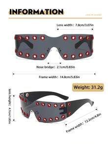 Lunettes décoratives sans monture punk sombres à rivets, style mode street Y2K millénaire hot girl tech, lunettes de mode punk européen et américain pour pose de fête, design bicolore contrasté, lunettes de mode street hip-hop pour fête et festival de musique - Multicolore - Voir 11