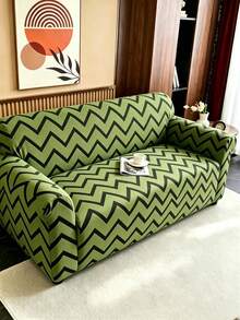 1PC Fleece Fabric Anti-Slip Elastic Decorative Sofa Cover, Jacquard Carved Grass Green Wave Pattern, Pet-Friendly Dirt-Resistant Dust-Proof, Suitable For 1/2/3/4 Seater Sofa, All Seasons - Multicolor - View 6