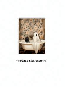 1pc Frameless Halloween Ghost Cat Bubble Bath Pattern Horror Bathroom Wall Art Poster, Aesthetic Apartment Living Room Bedroom Decor, Back To School Personalized Poster, Dorm Essentials - Frameless - View 15