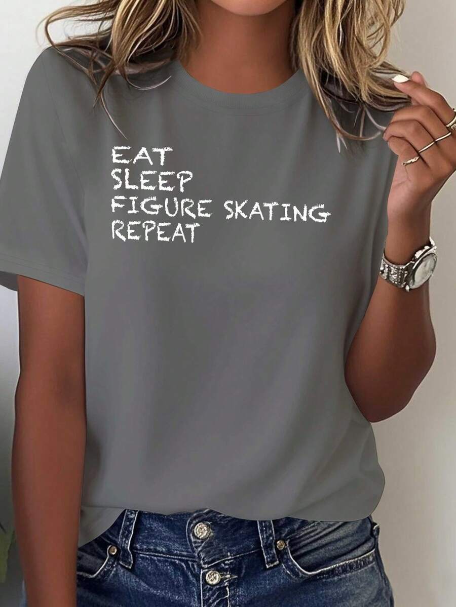 Women's Pure And Comfortable T-Shirt For Figure Skating - Dark Grey - View 1