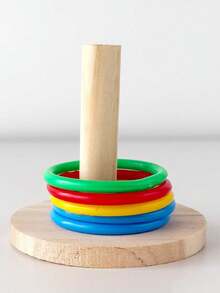 Natural Wooden Parrot Chewing Toy With Colorful Chewing Rings, Suitable For Lovebirds, Cockatiels, Parakeets And Parrots. Interactive Educational Stimulation, Parrot Accessories, Pet Play Toys, Fun Design, Random Color. - A+B - View 7