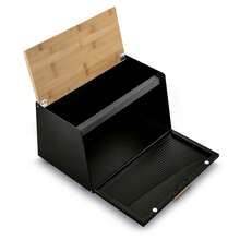 Steel Bread Container With A Bamboo Lid Height ~ 21 Cm Base Depth ~ 21.5 Cm Overall Width ~ 35.5 Cm - View 7