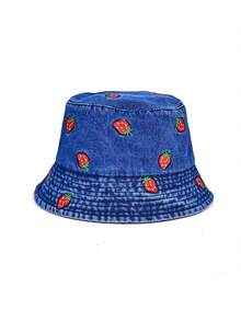 1pc Women Watermelon Pattern Denim Bucket Hat, Casual Versatile Sun Hat, Suitable For Daily Use - MZ734S - View 9