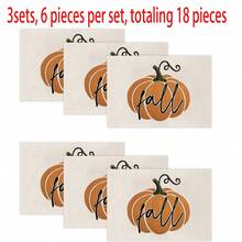 Autumn Harvest Festival Pumpkin Maple Leaf Heat-Insulated Placemats, Hello Autumn Thanksgiving Linen Placemats, Stain-Resistant Placemats, Suitable For Home Dining Room And Restaurant, Table Decoration, Home Decor 4pcs/6pcs/18pcs - Multicolor - View 11