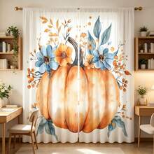 2PCS Artistic Pumpkins And Flowers Print Light Sheer Curtains,Semi-Sheer For Privacy Protection. Easy Rod Pocket Installation, Quick-Dry,Fade-Resistant After Washing, Lightweight And Washable. Ideal For Home, Room And Kitchen Decor & Space Dividers. - Multicolor - View 1