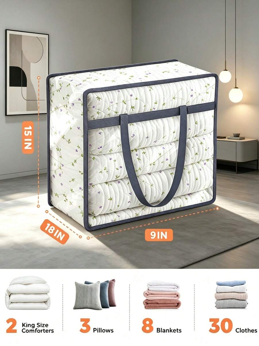 Tas Penyimpanan Vinyl Transparan Ekstra Besar Multifungsi 1/4 buah 40L, Tas Tote Selimut Plastik Tugas Berat, Cocok untuk Pakaian, Perlengkapan Tidur, Selimut, Quilt, Pindahan dan Perjalanan, Tas Pengorganisasi Lemari Hemat Ruang dengan Pegangan - Grey - View 1