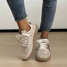 Women's Casual Sports Shoes Color Block Patchwork Preppy College PU Leather Buckle Strap Casual Fashion Spring Summer - Khaki - View 2