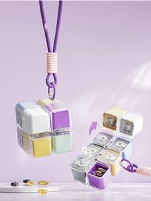 Magic Cube Pill Box Keychain | Magnetic Magic Cube Pill Storage Box, Suitable For Travel And Daily Use | Portable Mini Pill Box With Key Ring | Safely Store Pills And Vitamins (1pc) - Multicolor - View 1