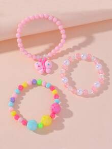 3pcs/Set Girls Cute Butterfly Flower Beaded Bracelet Set, Suitable For Holiday Parties, School Activities, Daily Wear, Girls Accessories - one-size - View 9