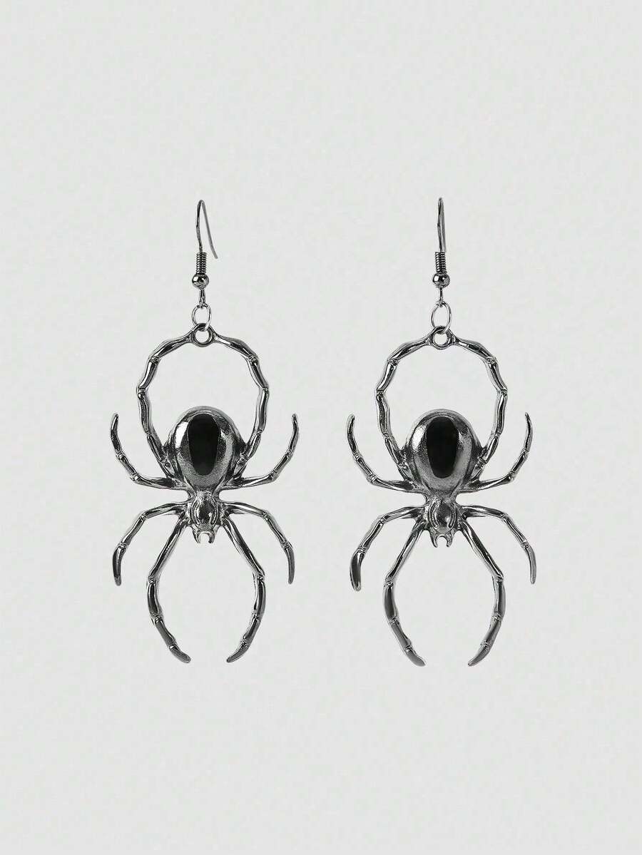 Vintage Gothic Style Large Spider Earrings For Women - Silver - View 1