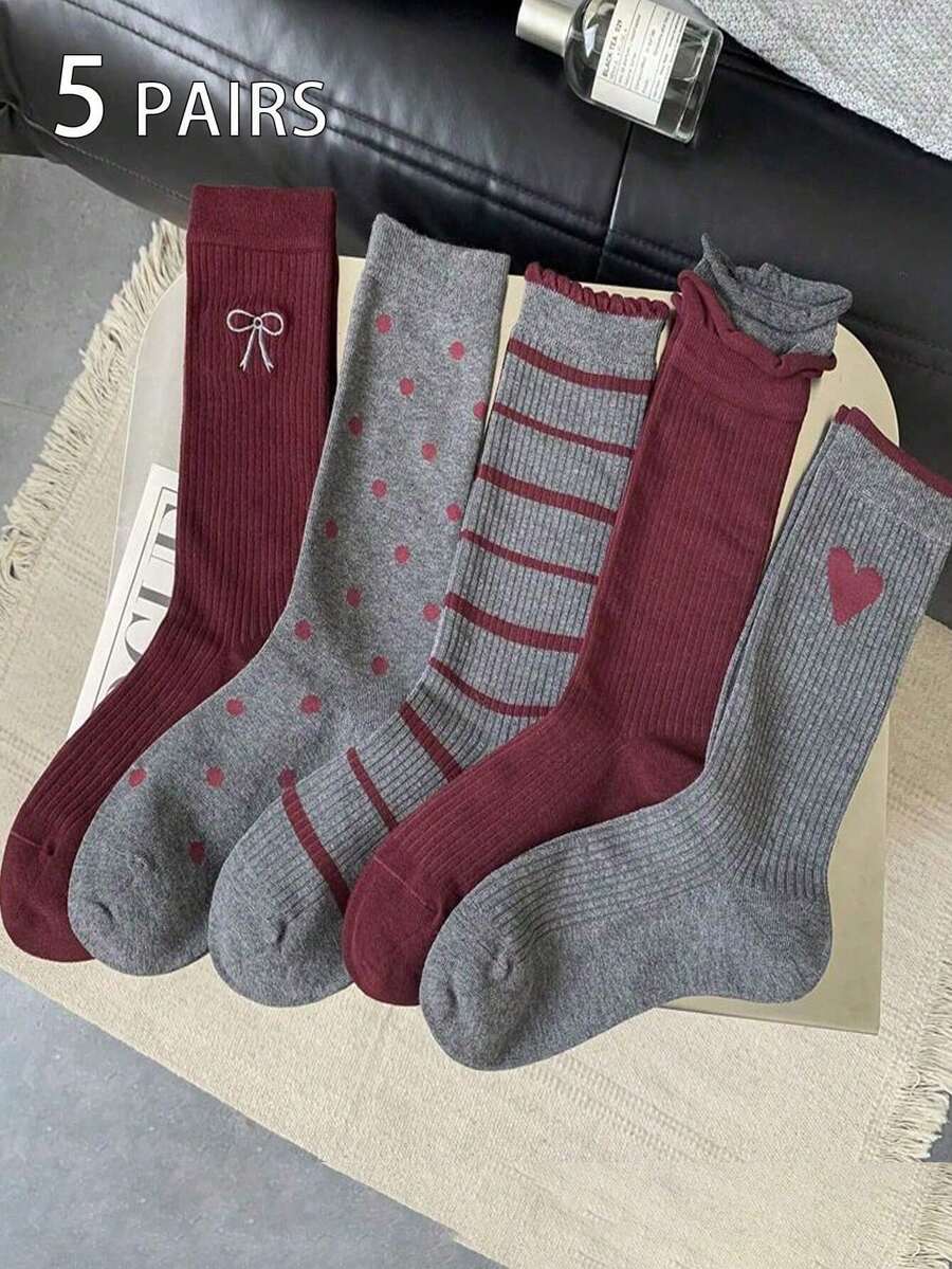 女款船襪 5雙裝,灰色與酒紅色,四季皆宜 - 彩色 - 查看 1