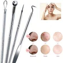 1/4 Set Stainless Steel Black Acne Removal Tools, Pimple Extractor, Quickly And Easily Clear Acne, Forehead, Face And Nose Cleaning Tools, 2-In-1 Stainless Steel Acne Removal Tool, Unisex, Practical Acne Removal Tool - Silver - View 3