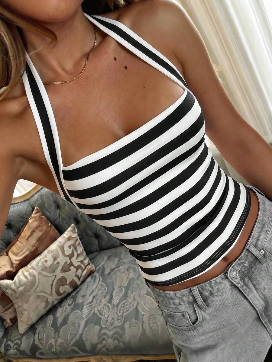 GAOVOT Women's Casual Vintage Sexy Striped Camisole, Suitable For Street And Commute In Summer Black - Black - View 1