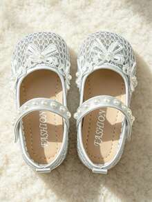 Hot New Arrival - 3-12 Years Old Children's Silver Mesh Shoes. Breathable Mesh Fabric + Double Bows + Pearl Hook And Loop. Princess Style. - Silver - View 5