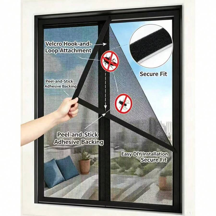 Malla mosquitera autoadhesiva de fácil instalación, tamaño personalizable, piezas de esquina para reemplazo de pantalla de ventana a prueba de insectos del hogar, kit de instalación simple DIY, malla de pantalla de ventana a prueba de insectos del hogar - Ventanas mosquiteras - Ver 1