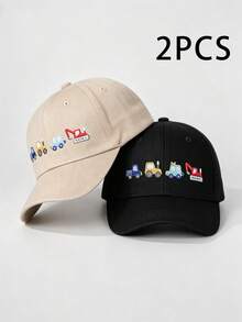2件組 3-8歲兒童時尚春夏/秋冬防曬棒球帽，適合戶外活動，附個性化裝飾，2-3歲幼兒可調節UV防護棒球帽，男女童適用 - 卡其+黑色 - 查看 3