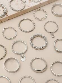 24PCS Silver Vintage Snake Rings, Snake Twist Geometric Multi-Style Stackable Rings, Versatile Finger Accessories Set For Women, Daily Commute Decorative Hand Jewelry - Silver - View 4