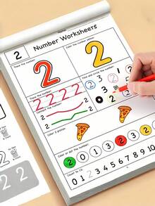 Dual Skill Number & Handwriting Workbook | Multi-Page Letter, Coloring & Counting Practice, Reusable Sheets For Home & Independent Learning, Pencil Control, Addition & Subtraction Tracing For Primary Kids,Teacher Supplies,Classroom,Back To School - 彩色 - 查看 7