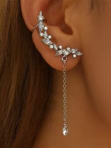1 Pair Personalized Cool Style Angel Wings Ear Cuff & Ear Stud 2-In-1 Design Full Rhinestone Inlaid Electroplated Silver Color Women's Wedding & Daily Wear - B Silver - View 5