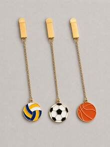 1pc 3cm Alloy Oil-Drip Sports Ball Metal Long Chain Bookmark, Sports Style Chain Bookmark With Basketball, Football, Volleyball Pendant Metal Chain Book Clip, Sports Fan Book Decoration Accessory, Journal And Reading Gift, Teacher Gift, Metal Bookmark Rod, Paper Clip Bookmark Decoration, Back To School Notebook Accessory, Office Desk Accessory, Back To School Supplies Bookmark, Football, Basketball, Volleyball Shaped Small Commemorative Gift For Boys, Girls, Classmates - Rectangle - View 9