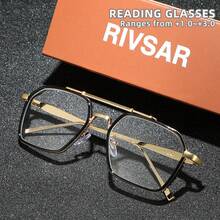 Rivsar Unisex Reading Glasses, New Polygon Double-Bridge Metal Rim Bifocal Glasses, High-Definition Eye Protection, Long-Term Wear Without Dizziness, Reading/Sewing/Business/Office/Elegant/Daily Wear Prescription Glasses For Men & Women, Lightweight Spring-Hinged Frame, Suitable For Sports Anti-Slip, Computer Comfortable Reading, Anti-Eye Fatigue Reading Glasses, Convenient Carry Design Fits All Face Shapes, Luxury Brand Designer Glasses, Holiday Gifts, Gifts For Parents, Halloween, Valentine's Day, Christmas, Glasses, Women's Reading Glasses - Transparent - View 2