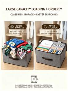 1pc Washable Linen Material Foldable CD Storage Box, Foldable Storage Bin, Toy Organizer Basket With Lid, Laundry Basket,Dorm Room - Grey - View 3