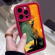 Cubierta de telefono con borde negro diseño de zorro en paisaje otoñal para uso diario y viajes - Multicolor 3 - Ver 1