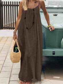 Women's 2026 Strappy Dress, Backless, Loose Fit, For Home Use. - Brown - View 2