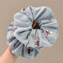 1/2 Pieces Set, Blue Striped Cherry & Bow, Premium Minimalist Style Hair Scrunchies For Girls - Multicolor - View 2