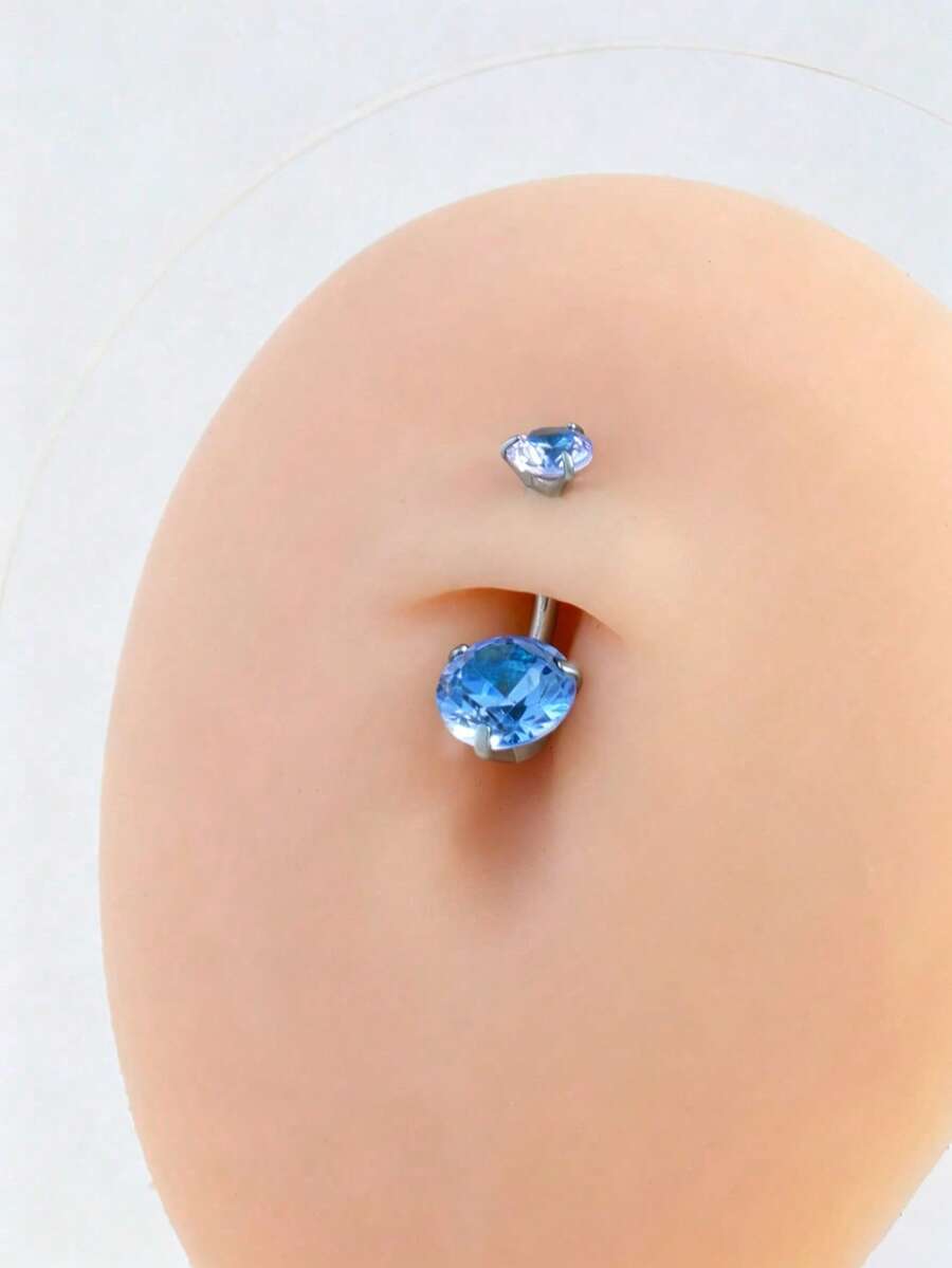 1pc Fashion Minimalist Stainless Steel Cubic Zirconia Decor Middle Bar Ring, Women's Body Jewelry, Belly Piercing - Multicolor - View 1