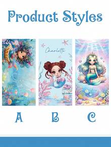 Personalized Mermaid Beach Towel, Customized Name Soft Towel, Cartoon Mermaid Ocean Theme Pattern - Multicolor - View 5