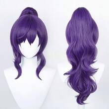 紫色長假髮女款，附夾式 Cosplay 假髮，合成馬尾髮，適合日常穿著、派對、萬聖節與嘉年華場合（附髮網） - 紫色 - 查看 1