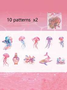 1 Pack 20pcs PET Shell Glossy Jellyfish Goldfish Pearl Wish Bottle Pattern Decorative Planner Stickers - DT1815 - View 14