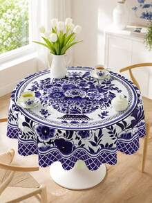 Multiple Sizes Available, Including Polyester Round/Rectangular Tablecloths, Blue And White Floral Pattern, Suitable For Kitchen, Wedding, Outdoor Party, Birthday, Spring, Summer, Autumn, Winter And Home Dining Table Decoration - Multicolor - View 14