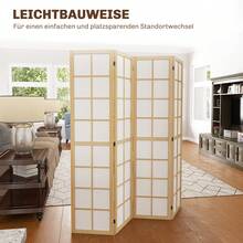 Folding Screen With 4 Panels, 160 X 170 Cm, Room Divider, Privacy Screen, Freestanding Partition For Living Room, Natural Finish - White - View 2