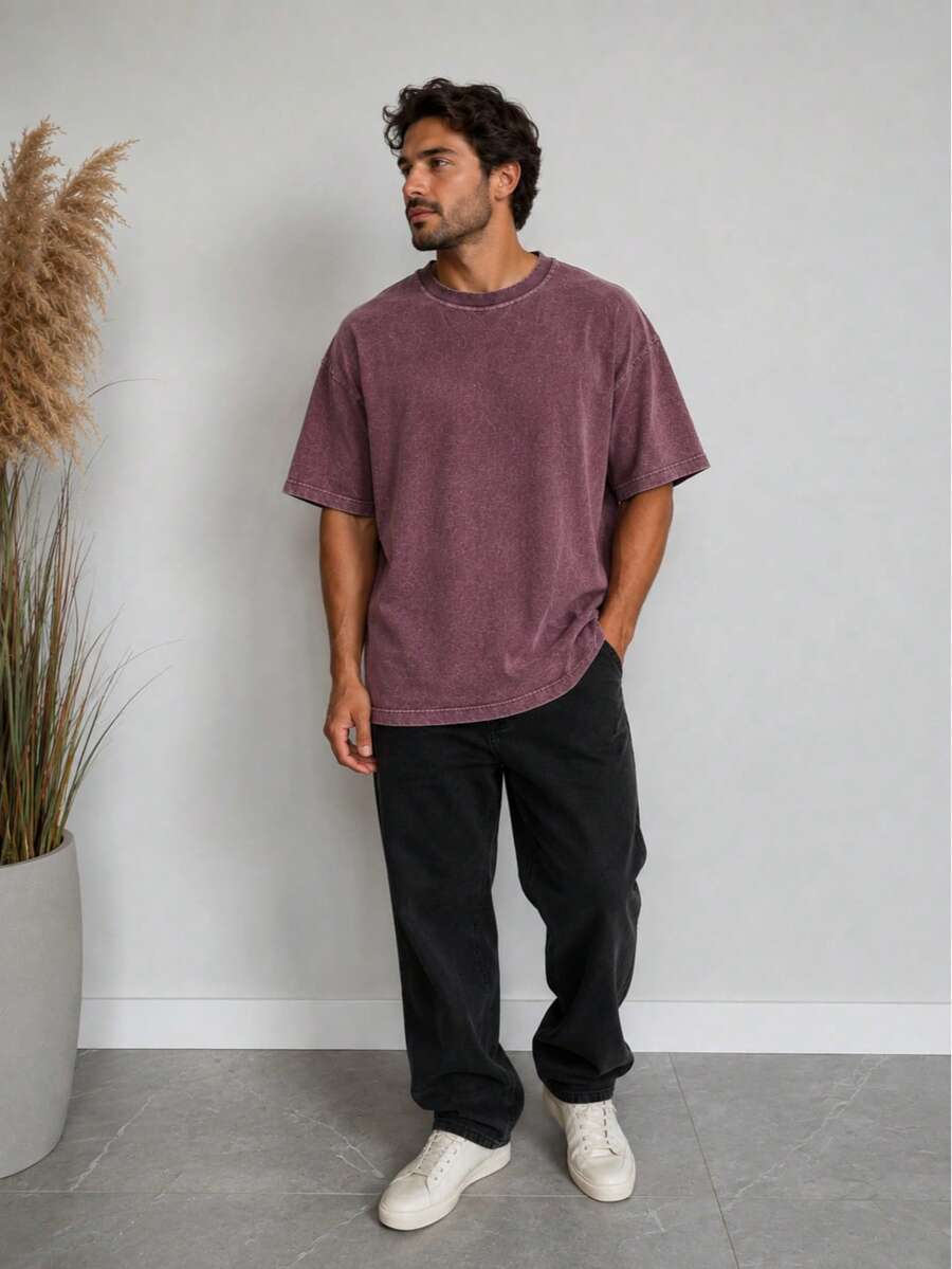 Men's Oversized Streetwear T-Shirt - Maroon - View 1