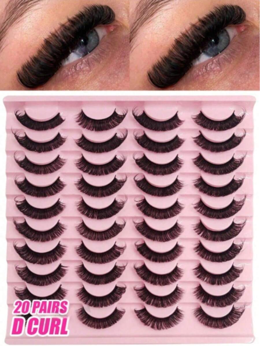 20 Pairs Natural Style False Eyelashes, Fluffy And Soft, Dense And Curly, 3D Faux Mink Texture, Black Long Fine Fibers, Multi-Layer Short Dense False Eyelashes - Black - View 1
