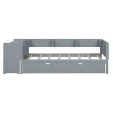 Flat Bed 90 X 200 Cm With Pull-Out Bed, Integrated Desk And Three Side Shelves, Pink. - 灰色 - 查看 8