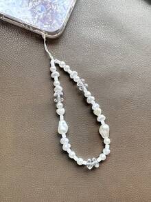 1pc Asymmetric Faux Pearls Beaded Phone Chain Phone Charm Keychain, Bag Pendant, Handmade Beaded Camera Lanyard - Multicolor - View 2