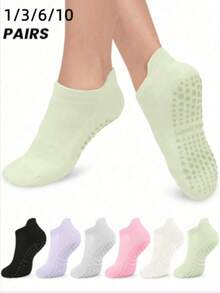 3/6/10 Paar farbige Yoga-Socken für Damen mit rutschfestem Silikonbündchen und bequemem elastischem Kordelzug, kurze Yoga- und Tanzsocken Einfarbig, geeignet für Sport, Ballett und Yoga - Verschiedenfarbig - Übersicht 2